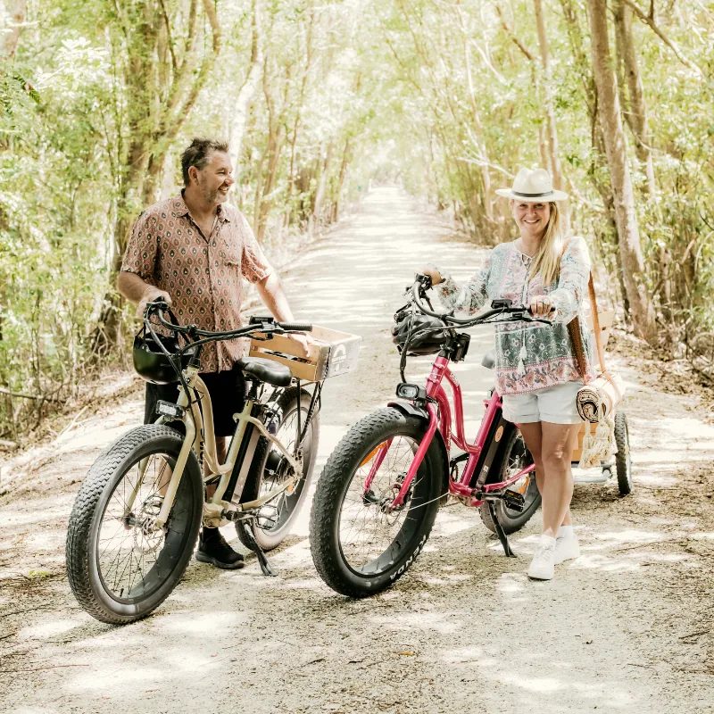 Couple with e-bikes on the Tweed Valley Rail Trail